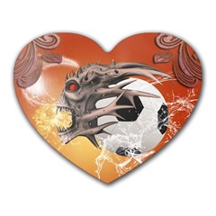 Soccer With Skull And Fire And Water Splash Heart Mousepads by FantasyWorld7