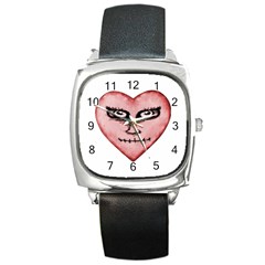 Angry Devil Heart Drawing Print Square Metal Watches by dflcprints