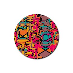 Colorful Shapes Rubber Coaster (round) by LalyLauraFLM