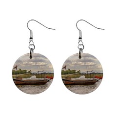 Fishing And Sailboats At Santa Lucia River In Montevideo Mini Button Earrings by dflcprints