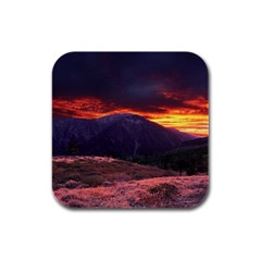 San Gabriel Mountain Sunset Rubber Square Coaster (4 Pack)  by trendistuff