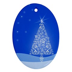 Blue White Christmas Tree Ornament (oval)  by yoursparklingshop