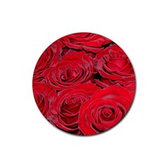 Red Love Roses Rubber Coaster (round)  by yoursparklingshop