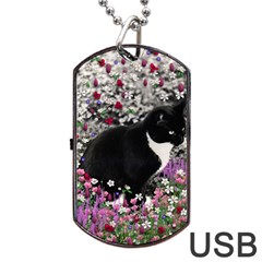 Freckles In Flowers Ii, Black White Tux Cat Dog Tag Usb Flash (one Side) by DianeClancy