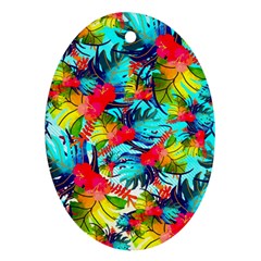 Watercolor Tropical Leaves Pattern Oval Ornament (two Sides) by TastefulDesigns