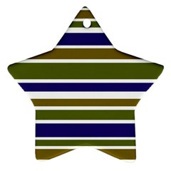Olive Green Blue Stripes Pattern Star Ornament (two Sides)  by BrightVibesDesign