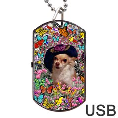 Chi Chi In Butterflies, Chihuahua Dog In Cute Hat Dog Tag Usb Flash (one Side) by DianeClancy