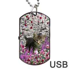 Emma In Flowers I, Little Gray Tabby Kitty Cat Dog Tag Usb Flash (two Sides)  by DianeClancy