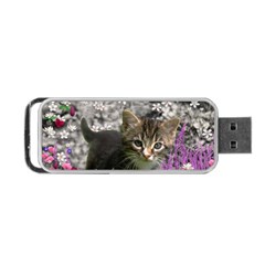 Emma In Flowers I, Little Gray Tabby Kitty Cat Portable Usb Flash (one Side) by DianeClancy
