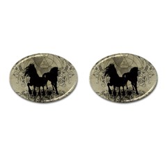 Wonderful Black Horses, With Floral Elements, Silhouette Cufflinks (oval) by FantasyWorld7