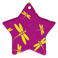 Purple And Yellow Dragonflies Pattern Star Ornament (two Sides)  by Valentinaart