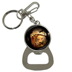 Halloween, Funny Pumpkin With Skull And Spider In The Night Bottle Opener Key Chains by FantasyWorld7