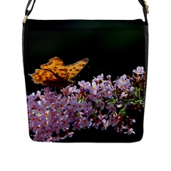 Butterfly Sitting On Flowers Flap Messenger Bag (l)  by picsaspassion