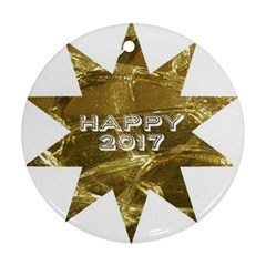 Happy New Year 2017 Gold White Star Round Ornament (two Sides)  by yoursparklingshop