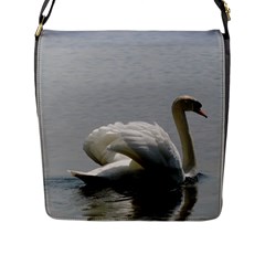 Swimming White Swan Flap Messenger Bag (l)  by picsaspassion