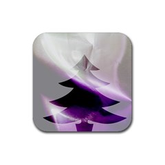 Purple Christmas Tree Rubber Coaster (square)  by yoursparklingshop