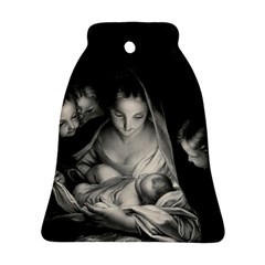 Nativity Scene Birth Of Jesus With Virgin Mary And Angels Black And White Litograph Bell Ornament (2 Sides) by yoursparklingshop