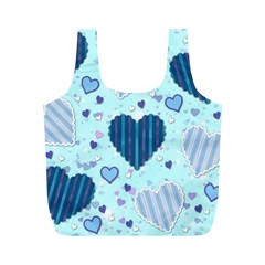 Light And Dark Blue Hearts Full Print Recycle Bags (m)  by LovelyDesigns4U