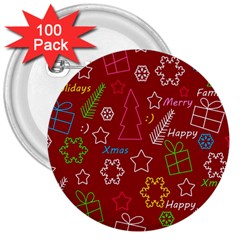 Red Xmas Pattern 3  Buttons (100 Pack)  by Valentinaart