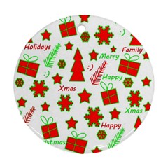 Red And Green Christmas Pattern Ornament (round)  by Valentinaart