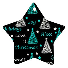 New Year Pattern - Cyan Star Ornament (two Sides)  by Valentinaart