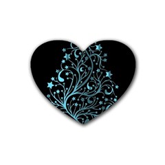 Elegant Blue Christmas Tree Black Background Rubber Coaster (heart)  by yoursparklingshop