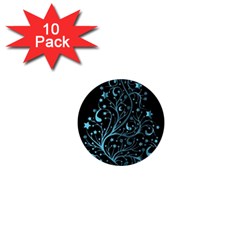 Elegant Blue Christmas Tree Black Background 1  Mini Buttons (10 Pack)  by yoursparklingshop