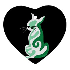 Green Abstract Cat  Ornament (heart)  by Valentinaart