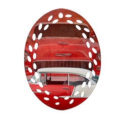 Classic Car Chevy Bel Air Dodge Red White Vintage Photography Ornament (oval Filigree)  by yoursparklingshop