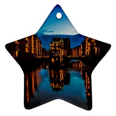 Hamburg City Blue Hour Night Ornament (star)  by Amaryn4rt