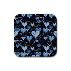 Blue Harts Pattern Rubber Coaster (square)  by Valentinaart