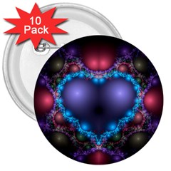 Blue Heart 3  Buttons (10 Pack)  by Amaryn4rt