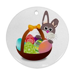 Easter Bunny Eggs Nest Basket Round Ornament (two Sides) by Nexatart