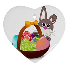 Easter Bunny Eggs Nest Basket Heart Ornament (two Sides) by Nexatart