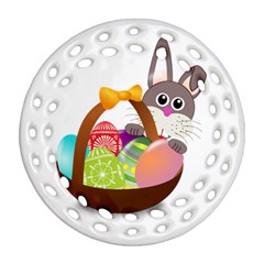 Easter Bunny Eggs Nest Basket Round Filigree Ornament (two Sides) by Nexatart
