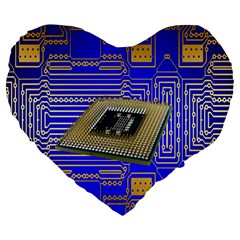 Processor Cpu Board Circuits Large 19  Premium Flano Heart Shape Cushions by Nexatart