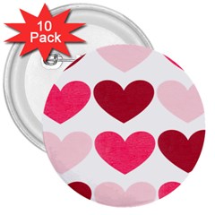 Valentine S Day Hearts 3  Buttons (10 Pack)  by Nexatart