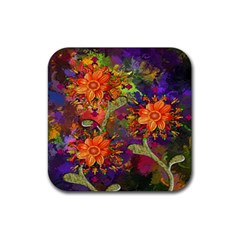 Abstract Flowers Floral Decorative Rubber Square Coaster (4 Pack)  by Nexatart