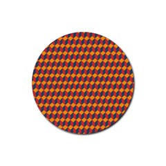 Geometric Plaid Red Orange Rubber Coaster (round)  by Alisyart