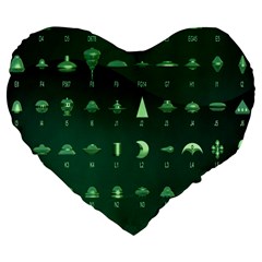 Ufo Alien Green Large 19  Premium Flano Heart Shape Cushions by Alisyart