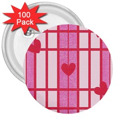 Fabric Magenta Texture Textile Love Hearth 3  Buttons (100 Pack)  by Nexatart