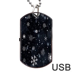 Snowflake Snow Snowing Winter Cold Dog Tag Usb Flash (two Sides) by Nexatart
