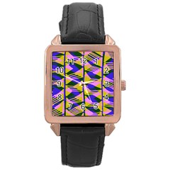Crazy Zig Zags Blue Yellow Rose Gold Leather Watch  by Alisyart