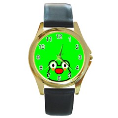 Animals Frog Face Green Round Gold Metal Watch by Alisyart