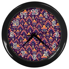 Abstract Background Floral Pattern Wall Clocks (black) by Amaryn4rt