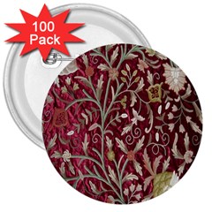 Crewel Fabric Tree Of Life Maroon 3  Buttons (100 Pack)  by Amaryn4rt