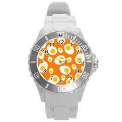 Orange Circle Egg Round Plastic Sport Watch (l) by Alisyart