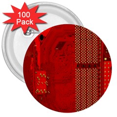 Computer Texture Red Motherboard Circuit 3  Buttons (100 Pack)  by Simbadda