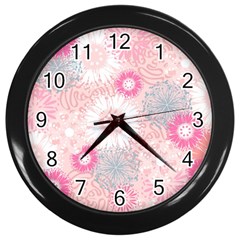 Flower Floral Sunflower Rose Pink Wall Clocks (black) by Alisyart