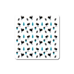 Bird Beans Leaf Black Blue Square Magnet by Alisyart